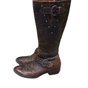 BOC Women’s 6.5 37 Leather Upper Brown Full Side Zip Tall Boots